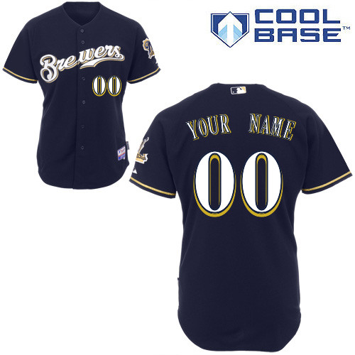 Customized Youth MLB jersey-Milwaukee Brewers Authentic Alternate Navy Cool Base Baseball Jersey